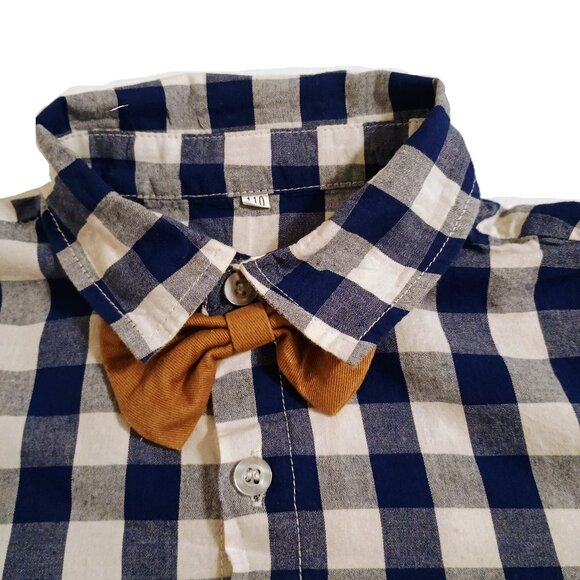 EUC: Boys' sz 3T Blue & White Plaid Shirt with Bow Tie (see description on size) - Picture 4 of 6